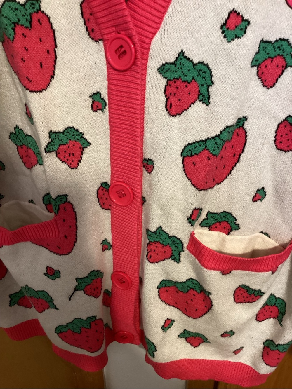 Pixar Cozy Lotso bear Strawberry Cardigan Sweater - Red/White, EUC, 3X - Picture 3 of 10